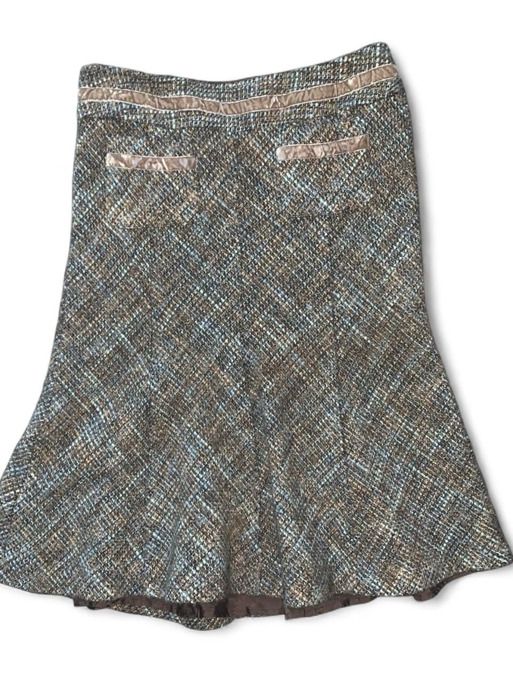 Women's Tweed Flared Skirt in Brown and Blue